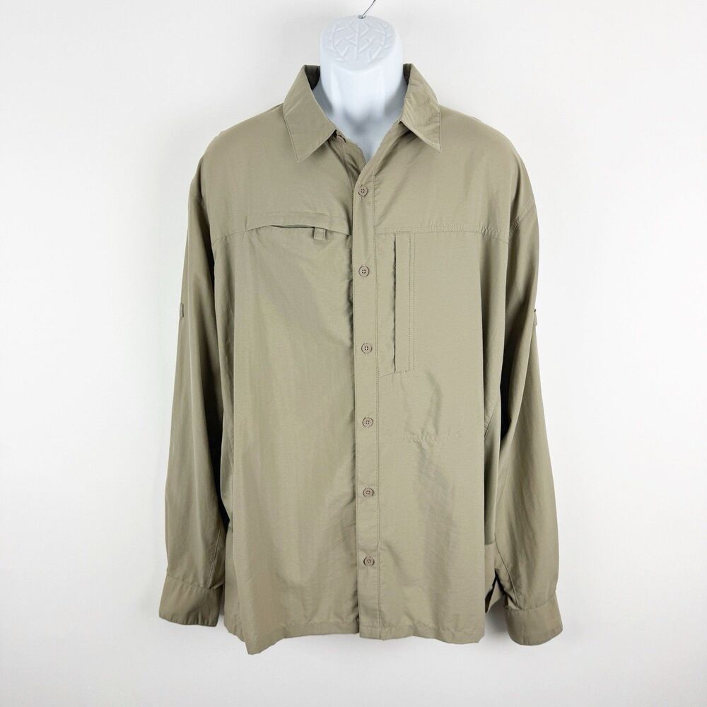 Mountain Hardwear Men's Beige Vented Button Up Zippers Pockets Long Sleeve Shirt